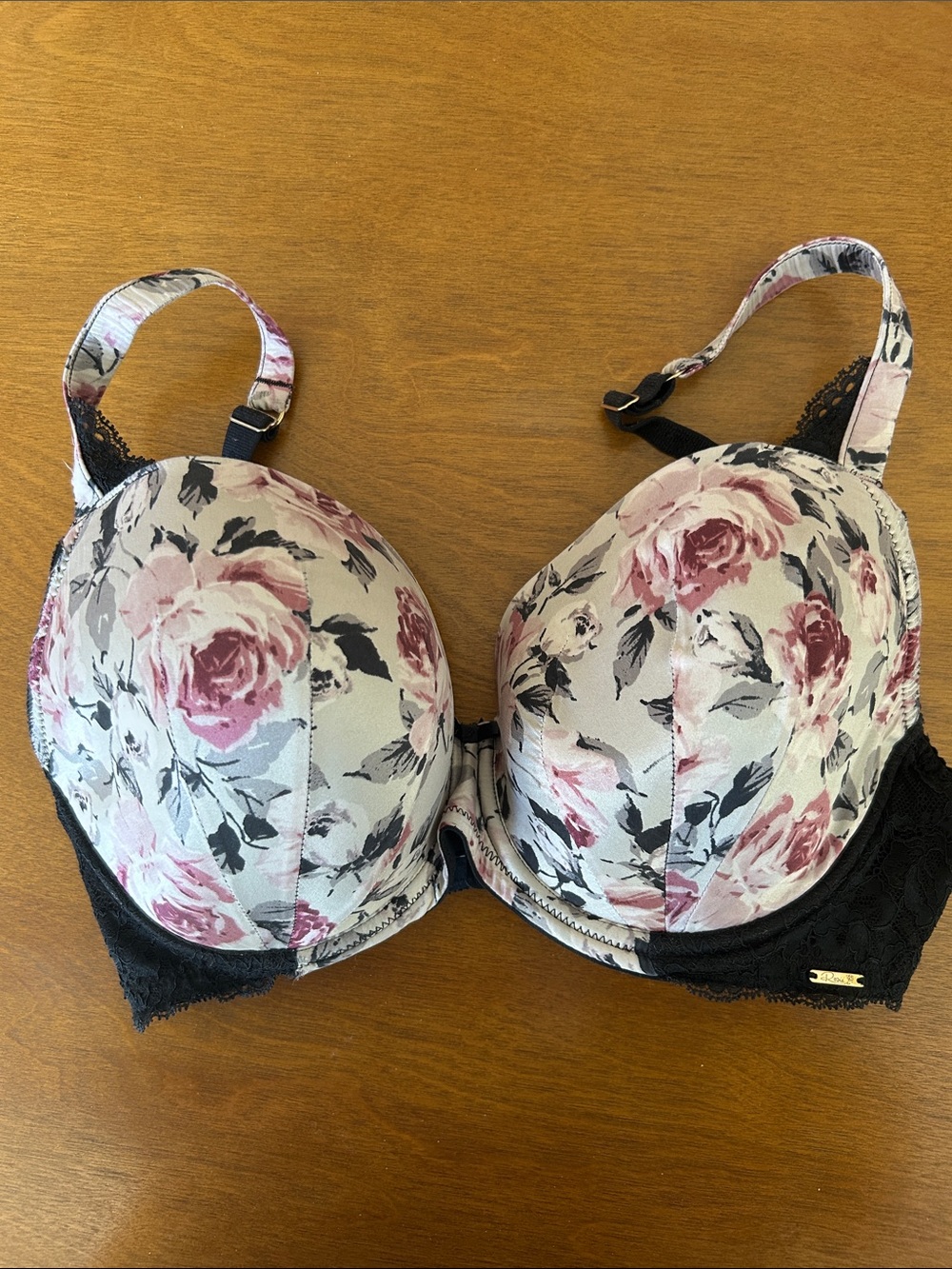 Marks & Spencer Rose Print Padded Bra in Pink and Black